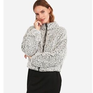 EXPRESS Sherpa Fleece Full Zip Cozy Sweater (Size XS)